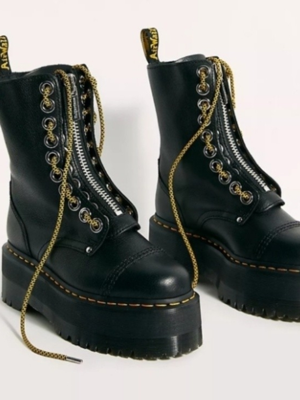 Dr. Martens Sinclair Black Platform Combat Boots with Gold Chain Detail